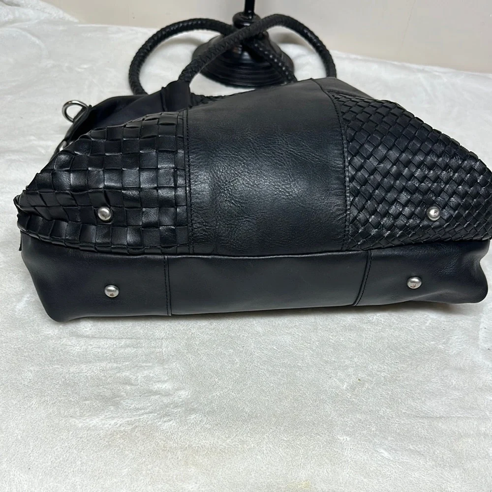 PATRICIA NASH SLOUCHY DISTRESSED  3 WAY WEAVE PALOMA HANDBAG  Black with Dustbag